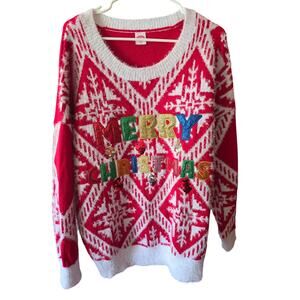Holiday Time Ugly Christmas Sweater XL Womens Fuzzy Sequin Sparkle Party Holiday